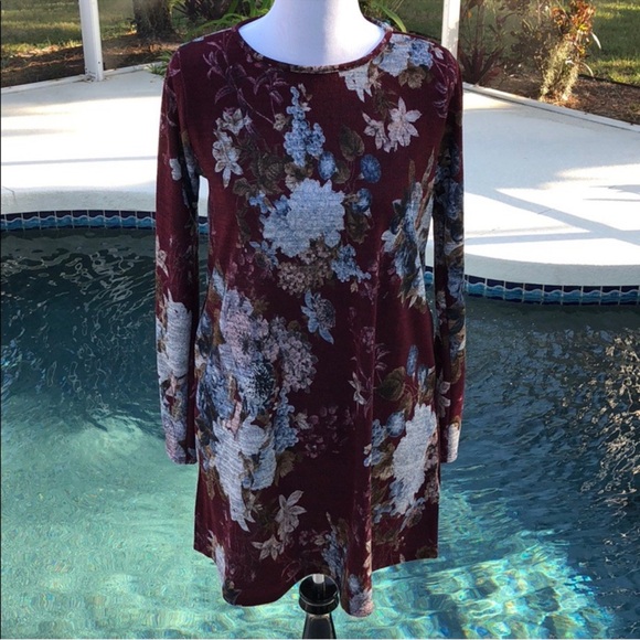 Floral Long-Sleeve Swing Dress - Burgundy - Picture 5 of 5